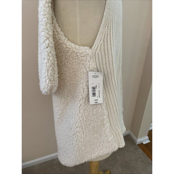 ANA Faux Shearling Ribbed Knit Sweater Vest Women's L Cream Open Front Cozy NWT - Picture 4 of 13